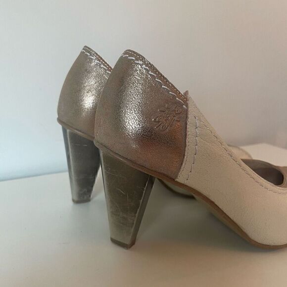 Vintage Fly London White Gold Heels Funky Artsy Size 37 (US 6.5) - Picture 5 of 10